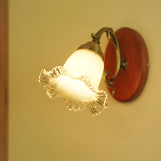 French Shade Solid Wood Glass Iron 1-Light Wall Sconce Lamp