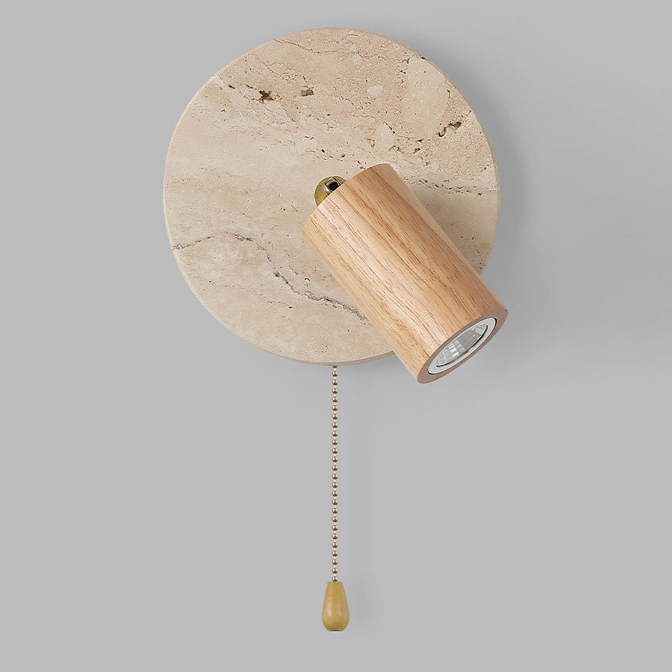 Japanese Yellow Travertine Wood Shade LED Wall Sconce Lamp