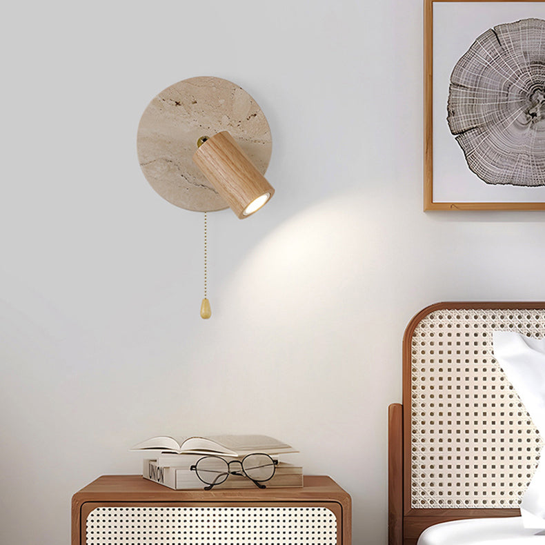 Japanese Yellow Travertine Wood Shade LED Wall Sconce Lamp