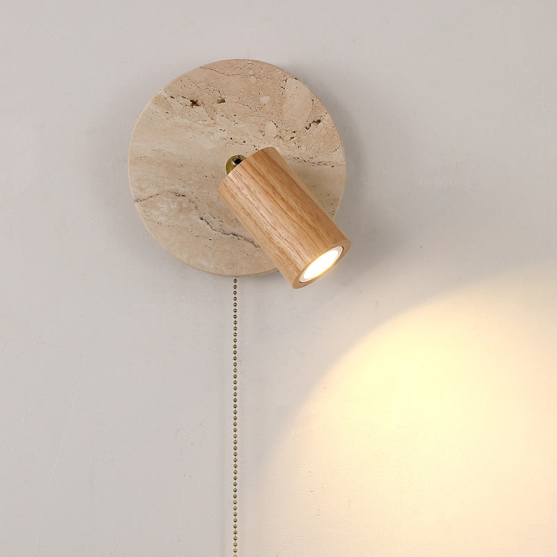 Japanese Yellow Travertine Wood Shade LED Wall Sconce Lamp