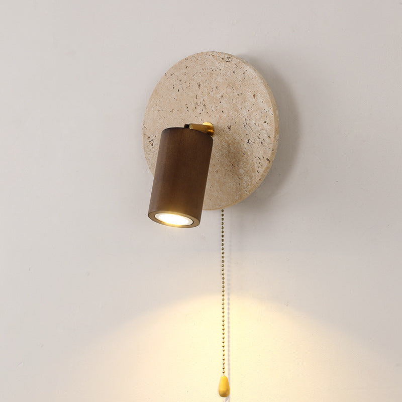 Japanese Yellow Travertine Wood Shade LED Wall Sconce Lamp