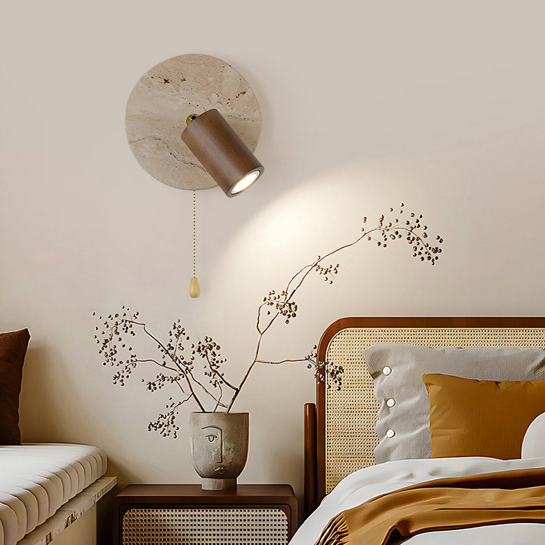 Japanese Yellow Travertine Wood Shade LED Wall Sconce Lamp