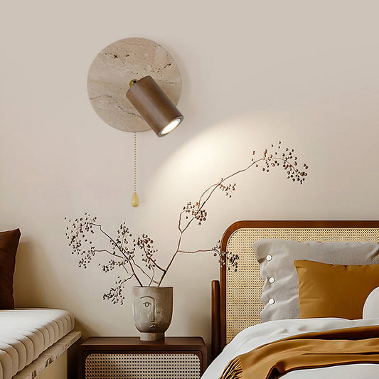 Japanese Yellow Travertine Wood Shade LED Wall Sconce Lamp