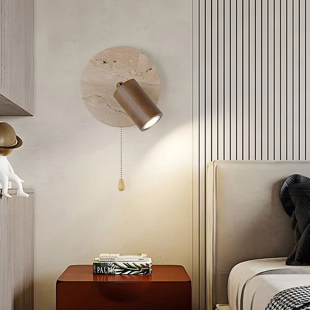 Japanese Yellow Travertine Wood Shade LED Wall Sconce Lamp