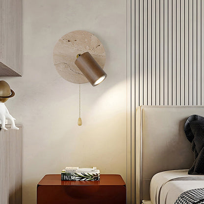 Japanese Yellow Travertine Wood Shade LED Wall Sconce Lamp