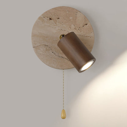 Japanese Yellow Travertine Wood Shade LED Wall Sconce Lamp