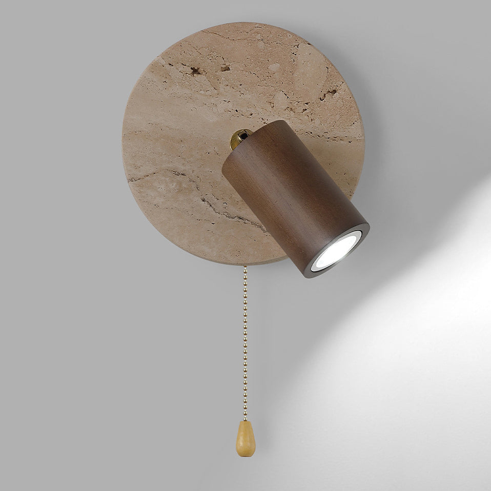 Japanese Yellow Travertine Wood Shade LED Wall Sconce Lamp