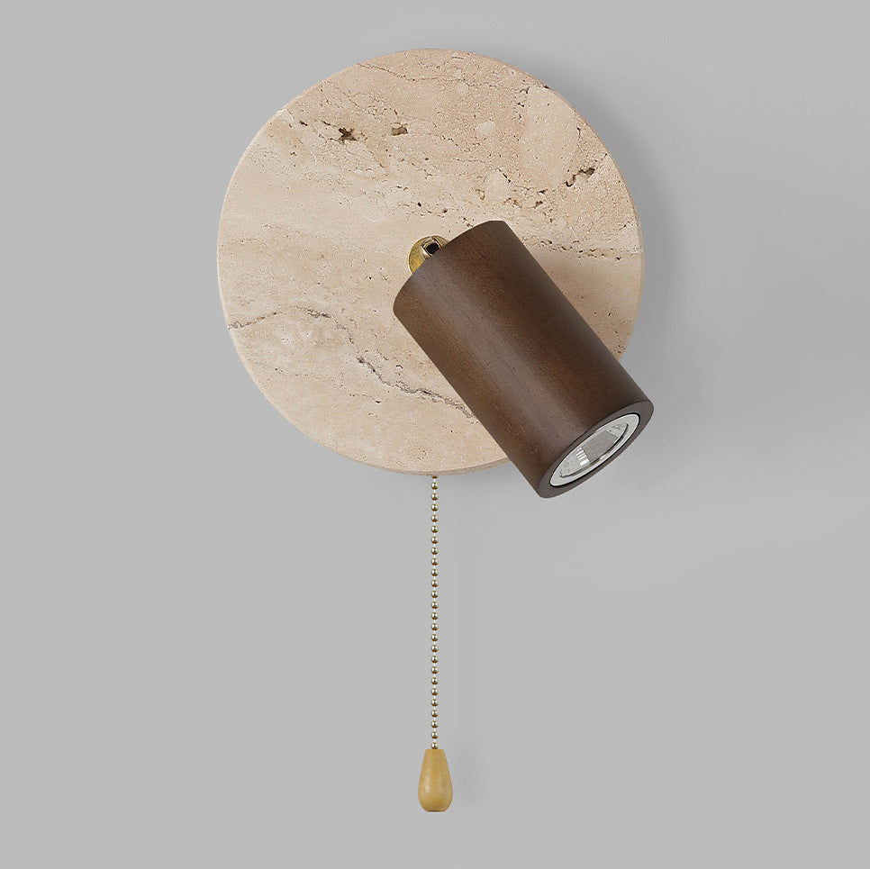 Japanese Yellow Travertine Wood Shade LED Wall Sconce Lamp