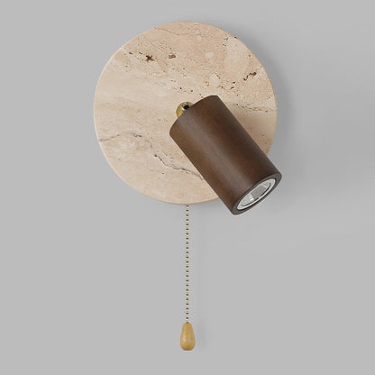 Japanese Yellow Travertine Wood Shade LED Wall Sconce Lamp