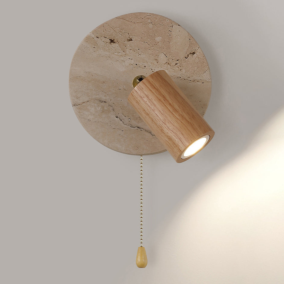 Japanese Yellow Travertine Wood Shade LED Wall Sconce Lamp