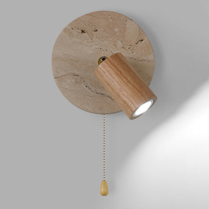 Japanese Yellow Travertine Wood Shade LED Wall Sconce Lamp