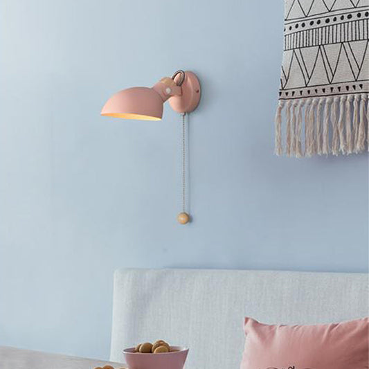 Round Spoon Shape Metal Wood 1-Light Wall Sconce Lamp
