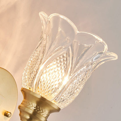 Curved Cup Shape Copper Glass 1/2 Light Wall Sconce Lamp