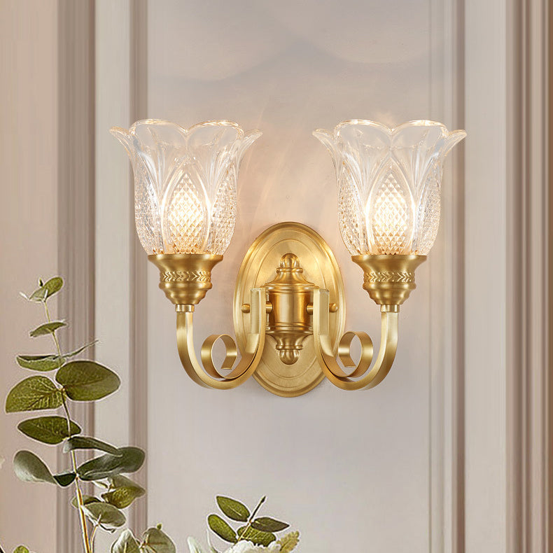 Curved Cup Shape Copper Glass 1/2 Light Wall Sconce Lamp