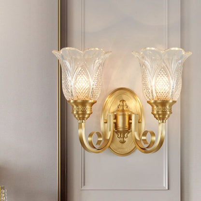 Curved Cup Shape Copper Glass 1/2 Light Wall Sconce Lamp