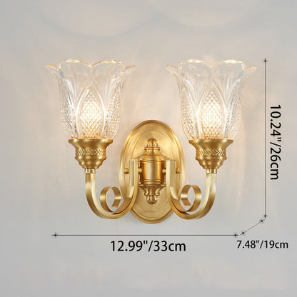 Curved Cup Shape Copper Glass 1/2 Light Wall Sconce Lamp