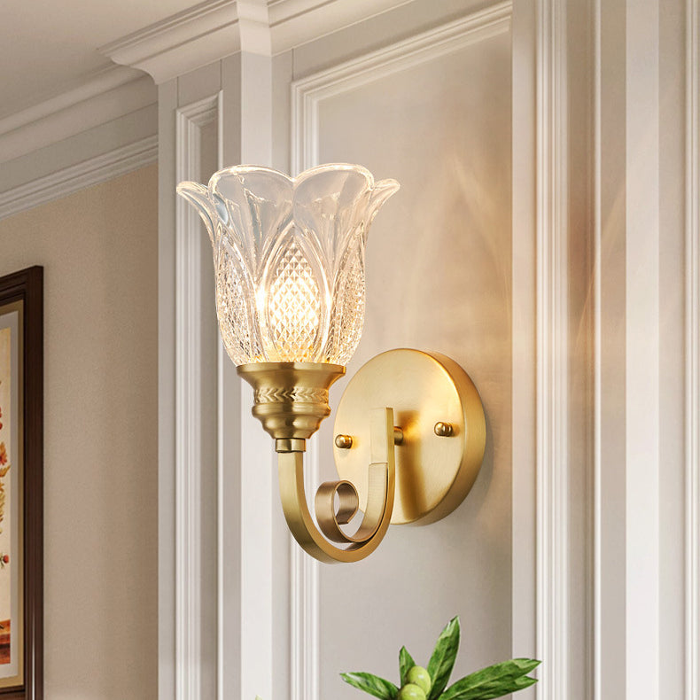 Curved Cup Shape Copper Glass 1/2 Light Wall Sconce Lamp