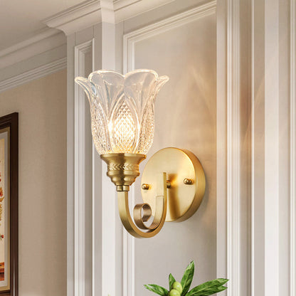 Curved Cup Shape Copper Glass 1/2 Light Wall Sconce Lamp