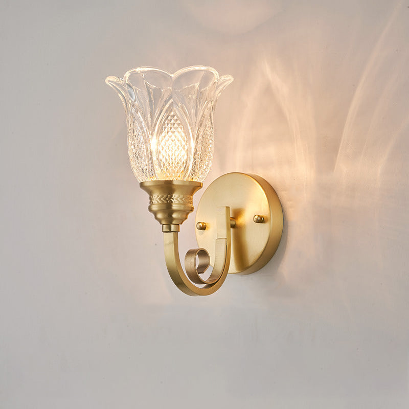 Curved Cup Shape Copper Glass 1/2 Light Wall Sconce Lamp