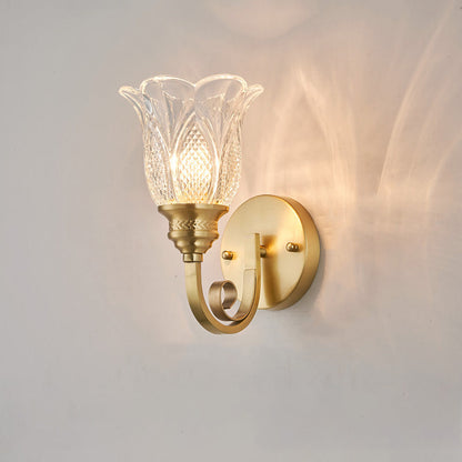 Curved Cup Shape Copper Glass 1/2 Light Wall Sconce Lamp