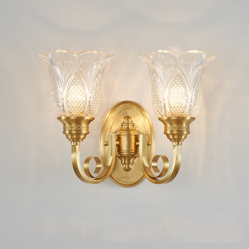 Curved Cup Shape Copper Glass 1/2 Light Wall Sconce Lamp
