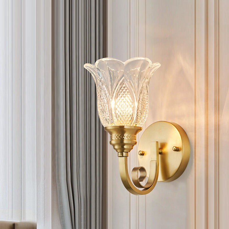 Curved Cup Shape Copper Glass 1/2 Light Wall Sconce Lamp