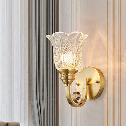 Curved Cup Shape Copper Glass 1/2 Light Wall Sconce Lamp
