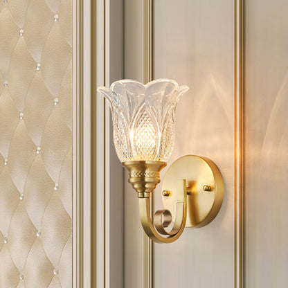 Curved Cup Shape Copper Glass 1/2 Light Wall Sconce Lamp