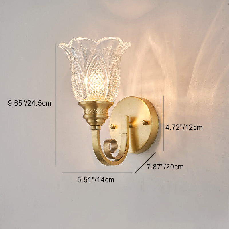 Curved Cup Shape Copper Glass 1/2 Light Wall Sconce Lamp