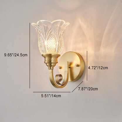 Curved Cup Shape Copper Glass 1/2 Light Wall Sconce Lamp