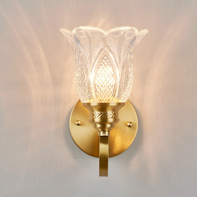 Curved Cup Shape Copper Glass 1/2 Light Wall Sconce Lamp