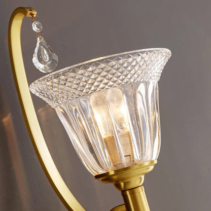 Curved Pole Cup Shape Copper Glass 1-Light Wall Sconce Lamp