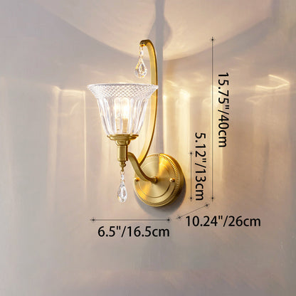 Curved Pole Cup Shape Copper Glass 1-Light Wall Sconce Lamp