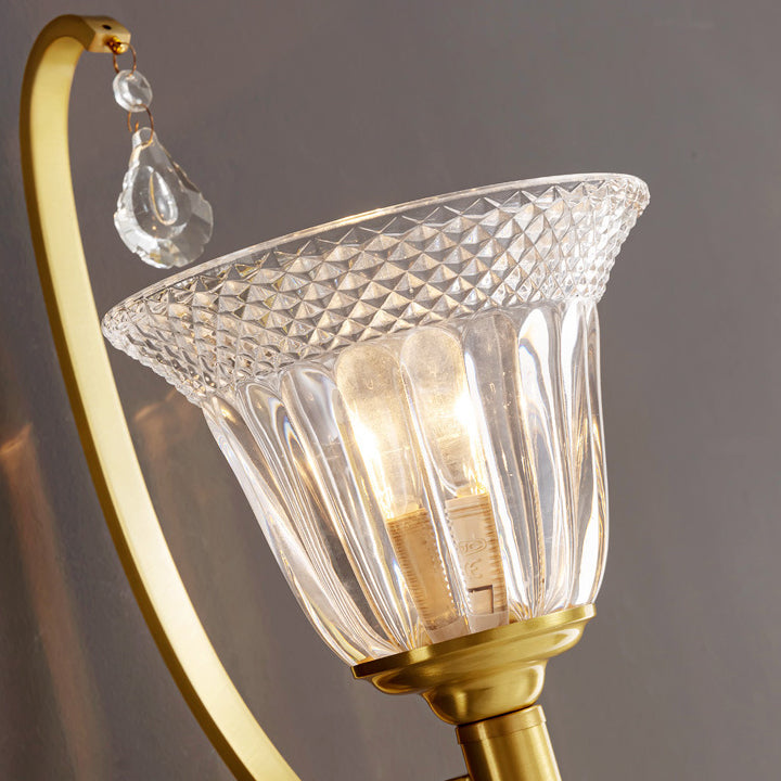 Curved Pole Cup Shape Copper Glass 1-Light Wall Sconce Lamp