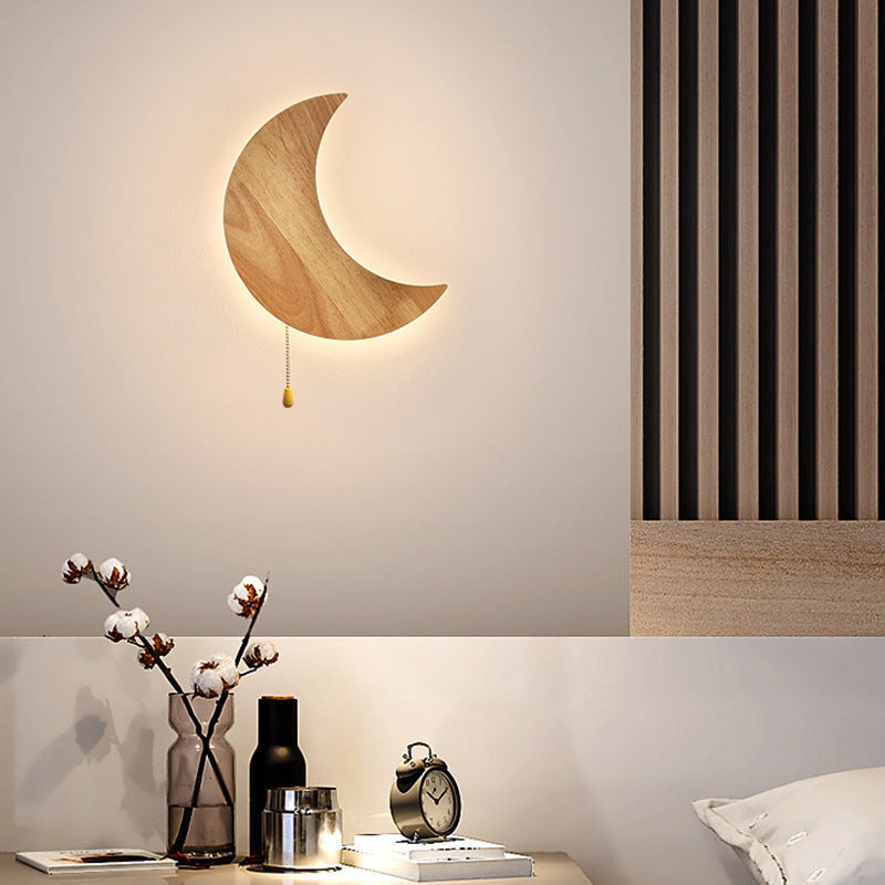 Minimalist Moon Bunny Wood Acrylic LED Wall Sconce Lamp