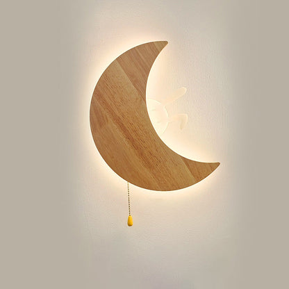 Minimalist Moon Bunny Wood Acrylic LED Wall Sconce Lamp