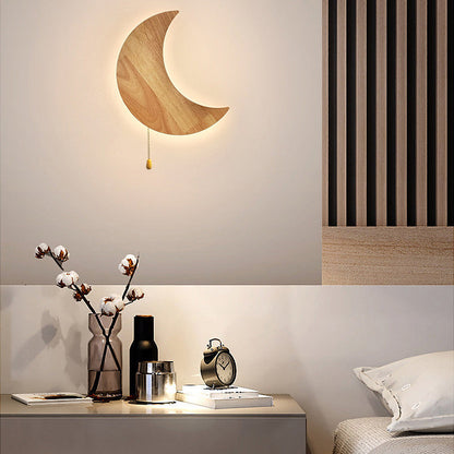 Minimalist Moon Bunny Wood Acrylic LED Wall Sconce Lamp