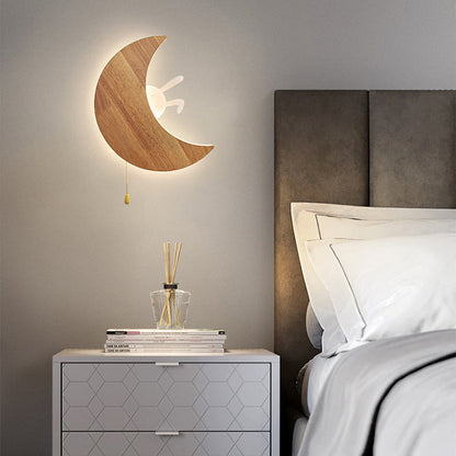 Minimalist Moon Bunny Wood Acrylic LED Wall Sconce Lamp