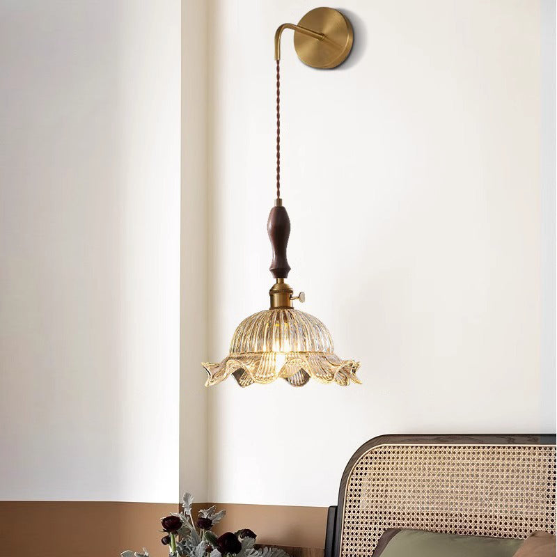 Japanese Full Brass Glass Shade 1-Light Wall Sconce Lamp