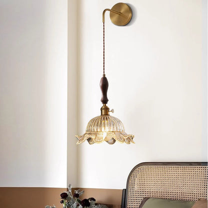 Japanese Full Brass Glass Shade 1-Light Wall Sconce Lamp