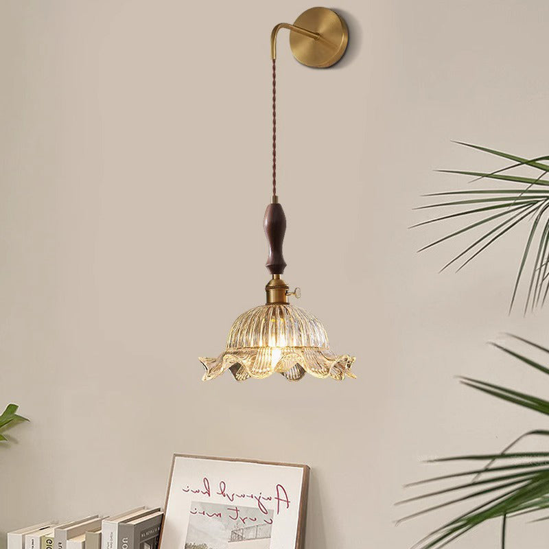 Japanese Full Brass Glass Shade 1-Light Wall Sconce Lamp