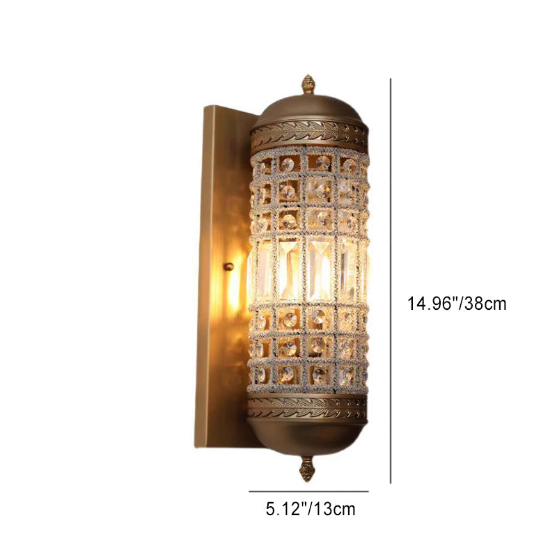 Cylinder Iron Frame Crystal Shade 1-Light Wall Sconce Lamp