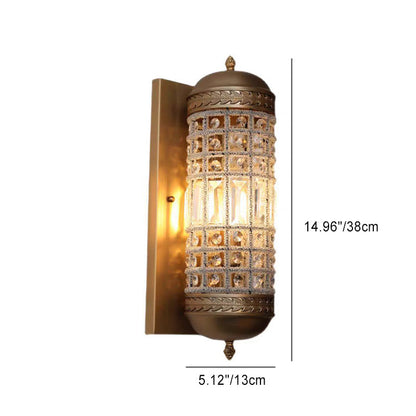 Cylinder Iron Frame Crystal Shade 1-Light Wall Sconce Lamp