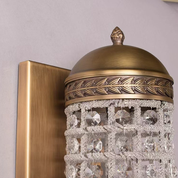 Cylinder Iron Frame Crystal Shade 1-Light Wall Sconce Lamp