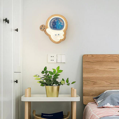 Creative Astronaut Wood Base PE Shade LED Wall Sconce Lamp