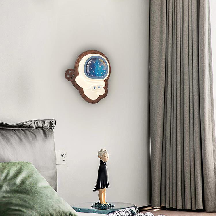 Creative Astronaut Wood Base PE Shade LED Wall Sconce Lamp