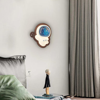 Creative Astronaut Wood Base PE Shade LED Wall Sconce Lamp