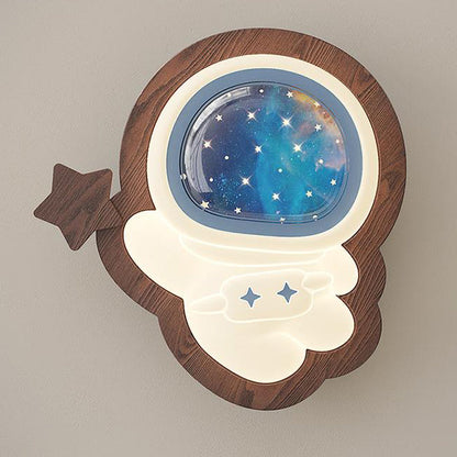 Creative Astronaut Wood Base PE Shade LED Wall Sconce Lamp