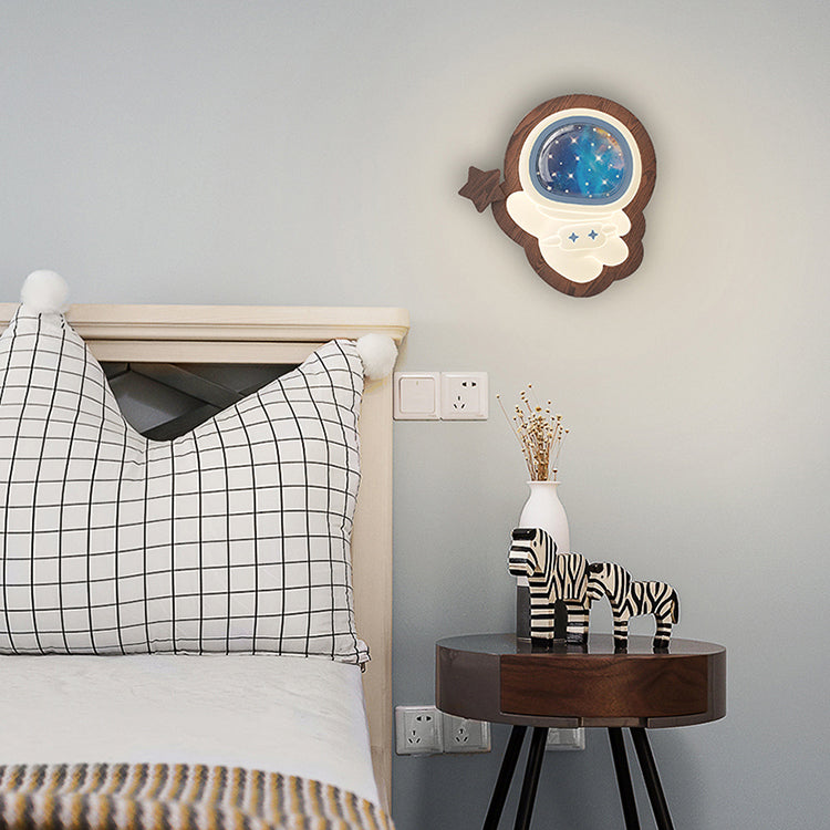 Creative Astronaut Wood Base PE Shade LED Wall Sconce Lamp