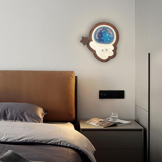 Creative Astronaut Wood Base PE Shade LED Wall Sconce Lamp